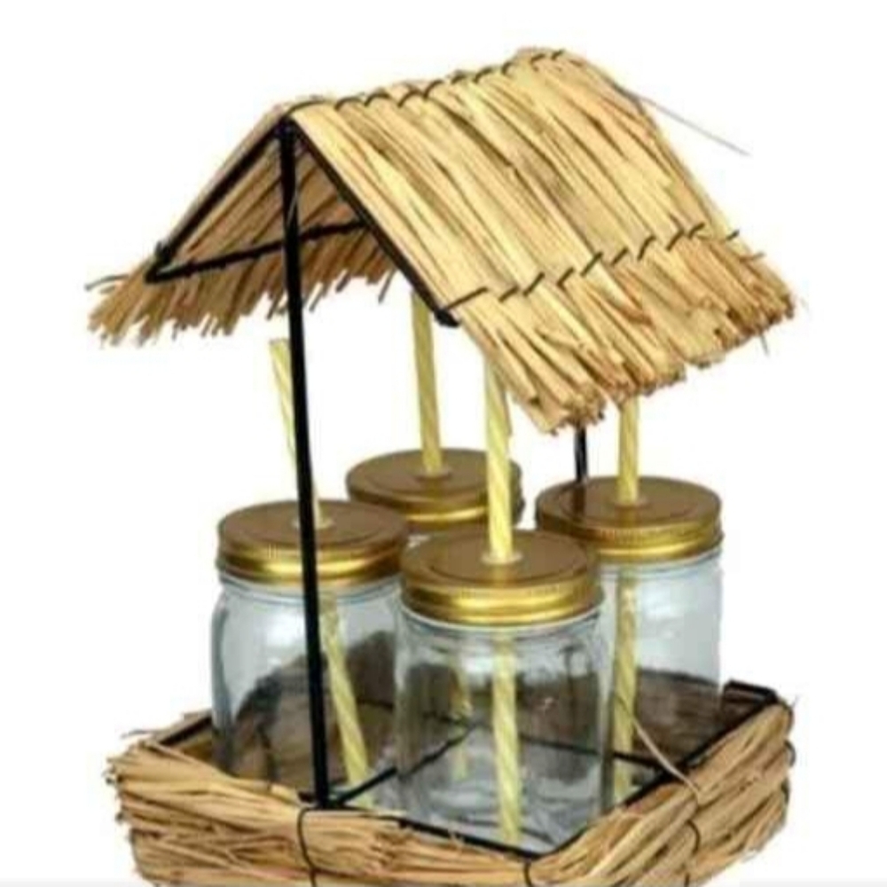 Tiki Glasses hut Drink set Mason Jar New Read